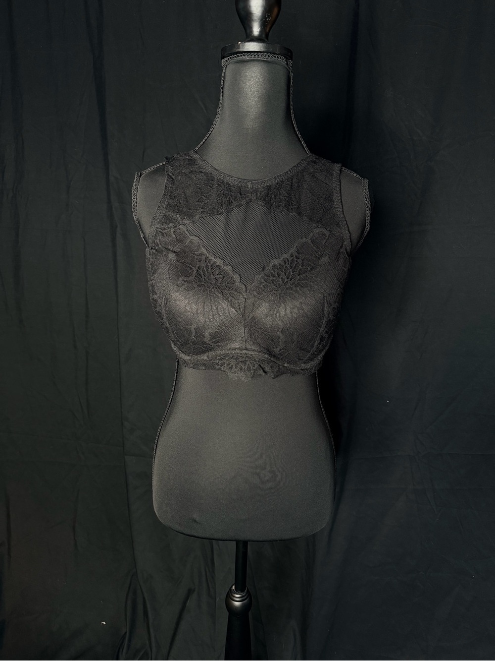 VS PINK Black Lace High-Neck Bralette